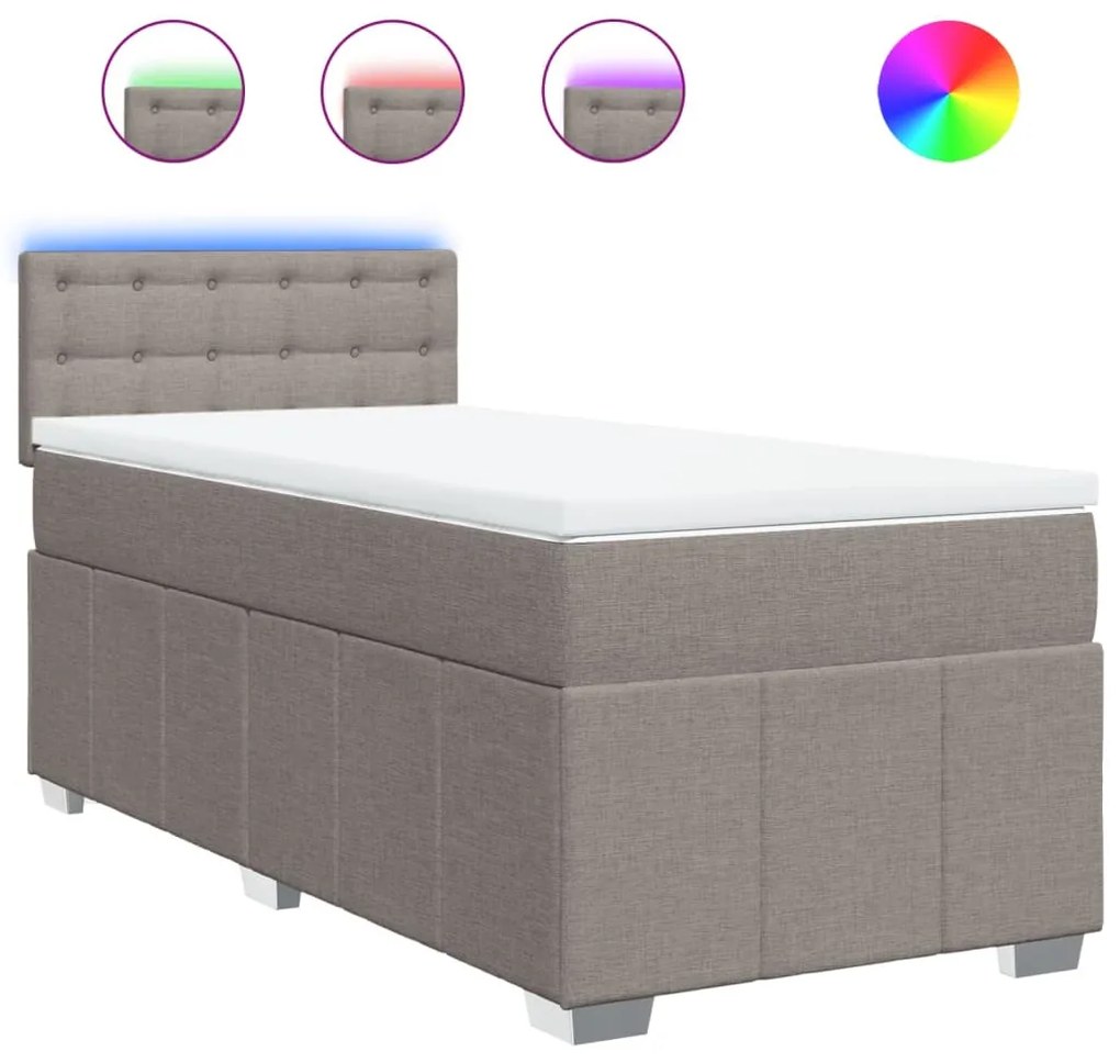 vidaXL Κρεβάτι Boxspring με Στρώμα Taupe 100 x 200 εκ. Υφασμάτινο