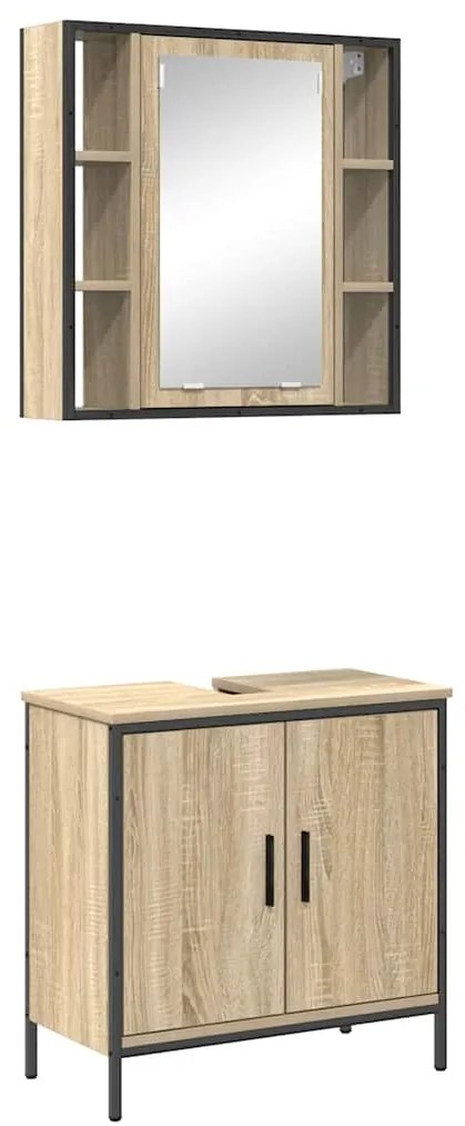 vidaXL Σετ Επίπλων Μπάνιου με ράφι με πόρτα 2 pcs Καφέ 60 x 30 x 60 cm