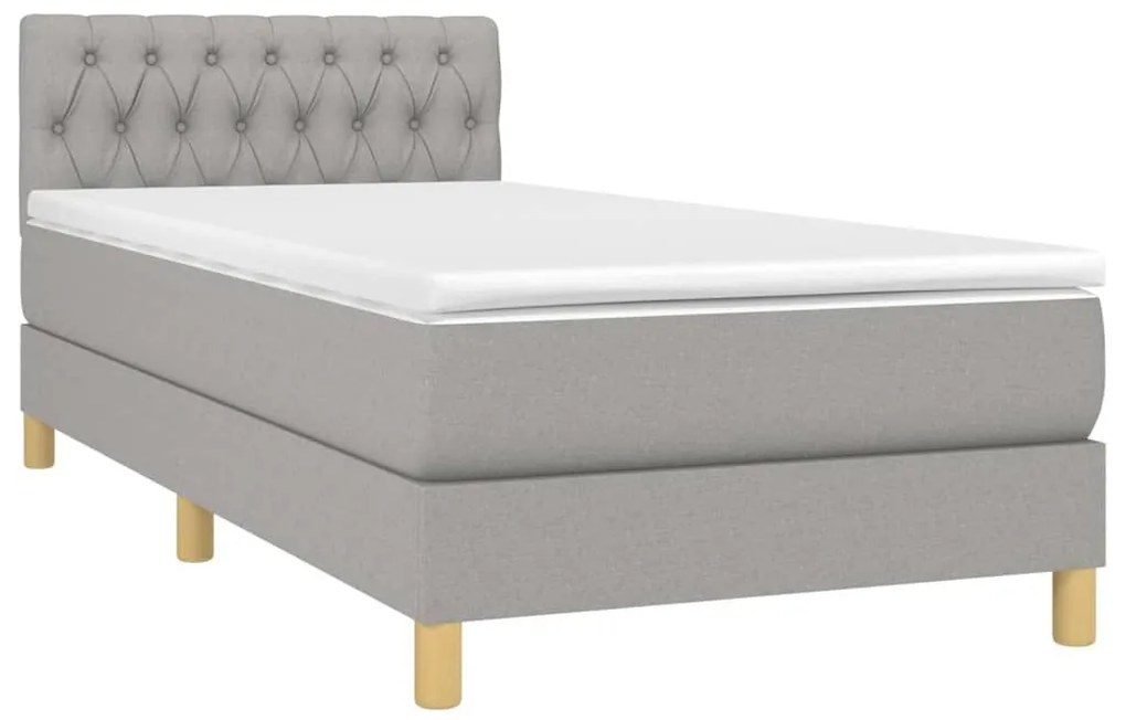 Κρεβάτι Boxspring με Στρώμα Ανοιχτό Γκρι 90x190 εκ. Υφασμάτινο - Γκρι