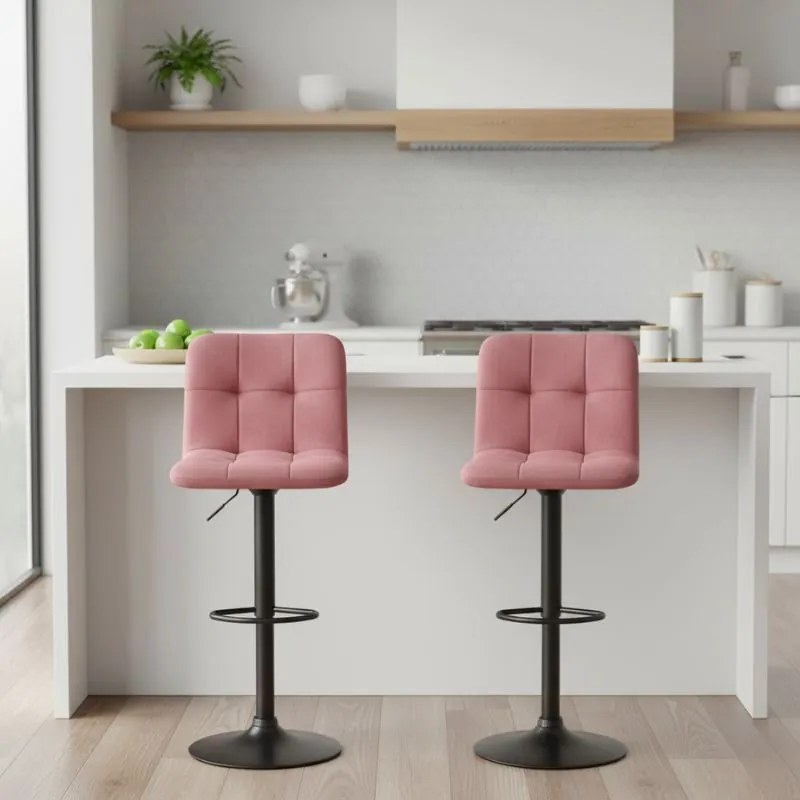 Σκαμπό μπαρ Carmelo Megapap με ρυθμιζόμενο ύψος βελούδο σάπιο μήλο - βάση μαύρο ματ 45x42x90/113εκ.