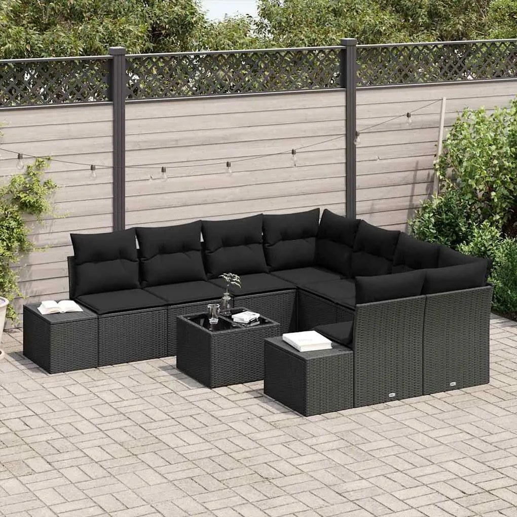 vidaXL Σετ Καναπέ Κήπου 9 pcs Μαύρο Πολυ ράταν