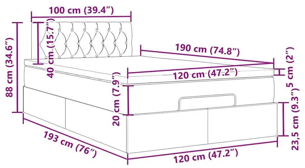 Οθωμανικό κρεβάτι με στρώμα Σκούρο γκρι 120x190 cm Ύφασμα - Γκρι