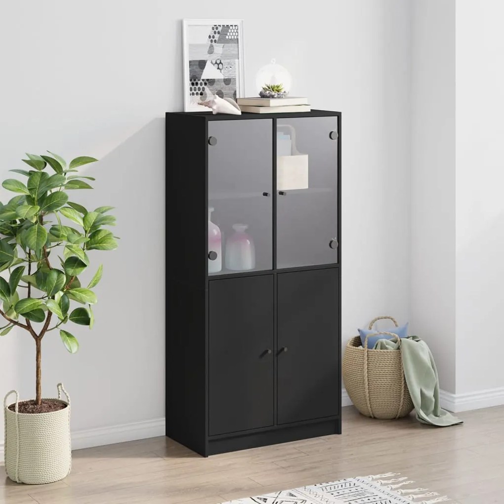 vidaXL Ντουλάπα με Πόρτες Μαύρο 68x37x142 εκ. Επεξεργασμένο Ξύλο