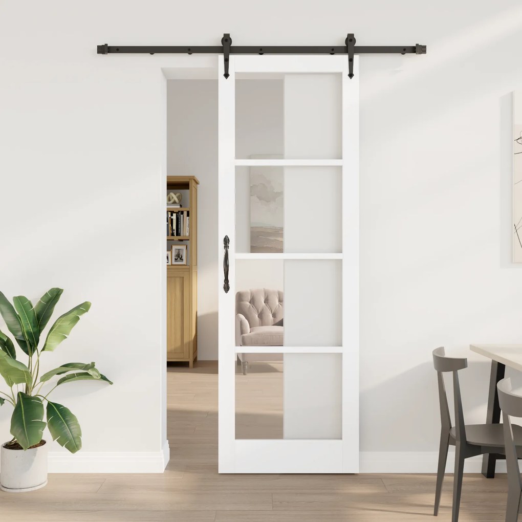vidaXL Συρόμενη Πόρτα με Σετ Εξαρτημάτων Λευκή 78x232 εκ. Στερεό Ξύλο Πεύκου
