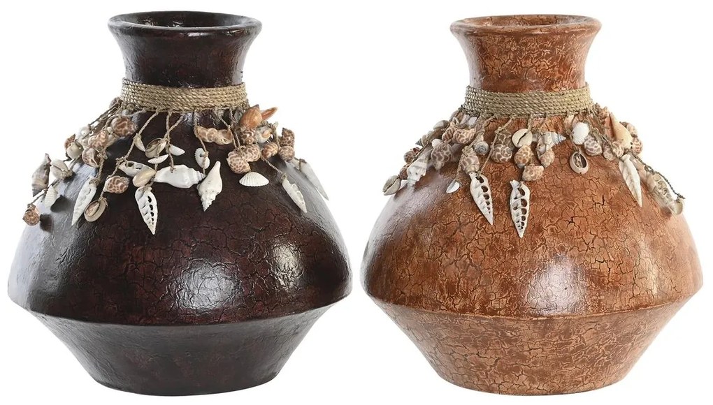 Βάζο DKD Home Decor Πολύχρωμο Bamboo Κοχύλι 30 x 30 x 32 cm (x2)