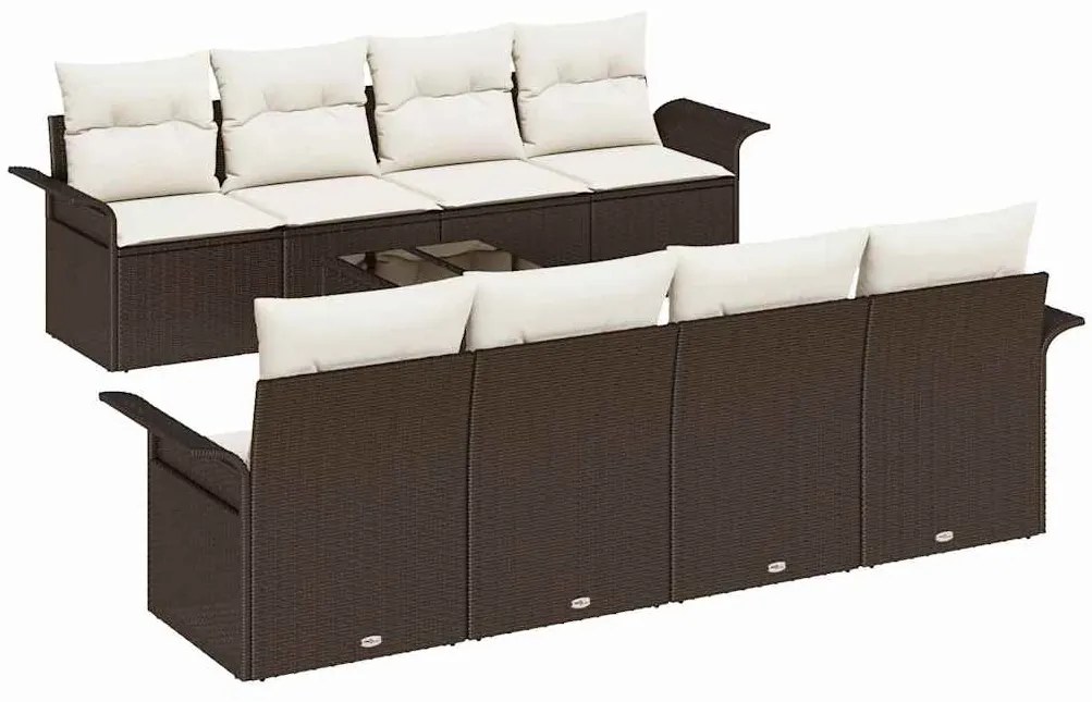 vidaXL Σετ Καναπέ Κήπου με μαξιλάρι με αποθήκευση 9 pcs Καφέ και Κρέμα