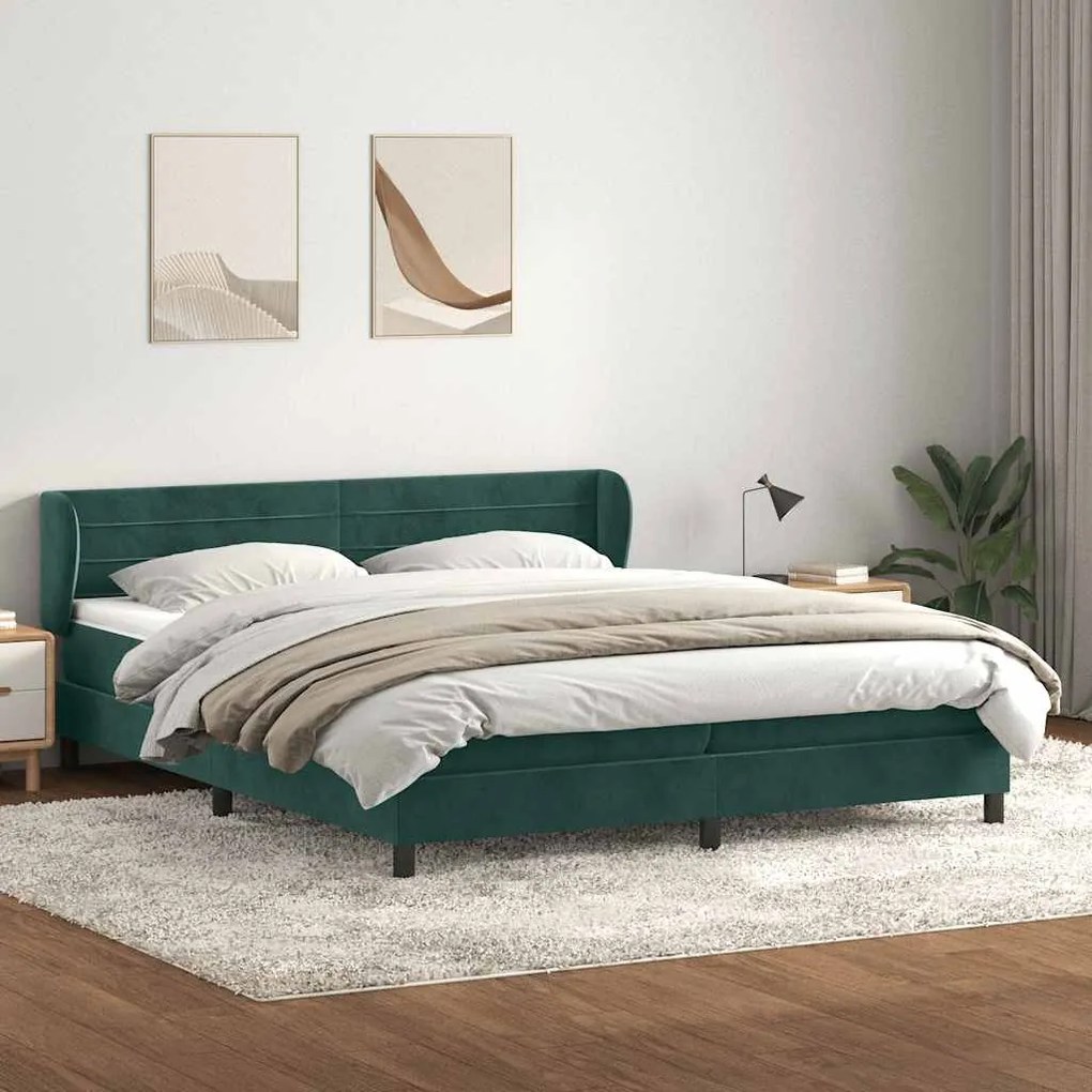 vidaXL Box Spring κρεβάτι με στρώματα σκούρο πράσινο Βελούδινο