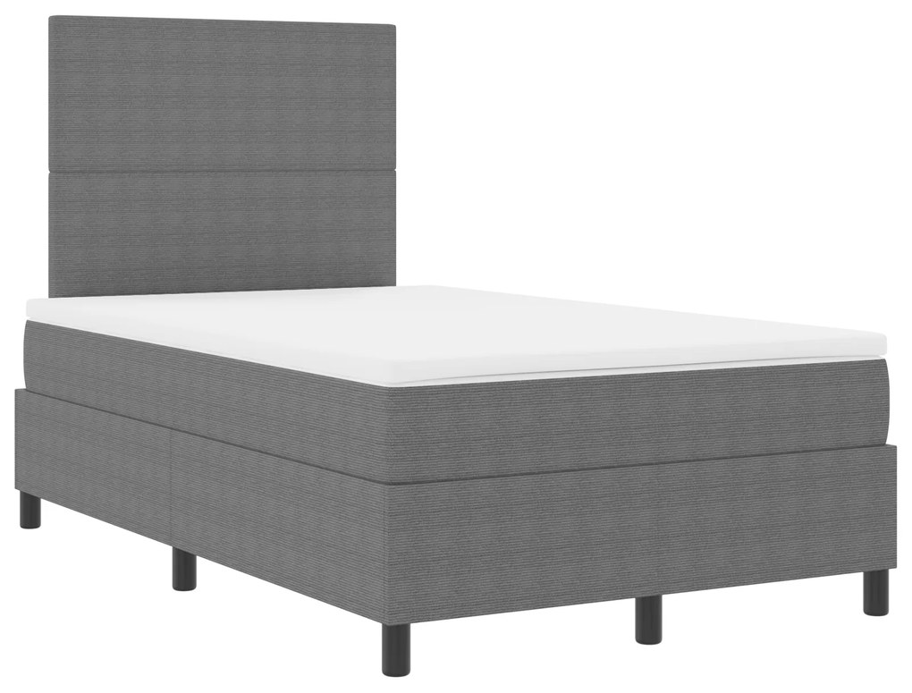vidaXL Κρεβάτι Box Spring με Στρώμα & LED Ανοιχτό Γκρι 120x200 εκ Ραβδωτού ύφασματος