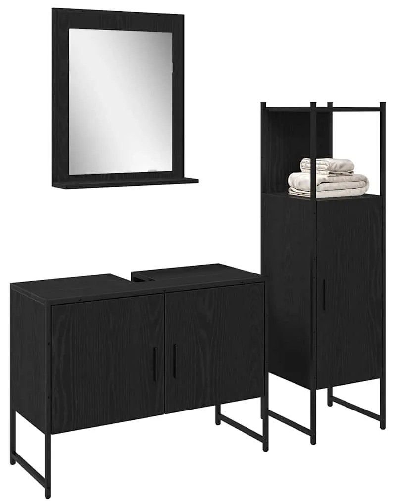 vidaXL Σετ Επίπλων Μπάνιου με πόρτα 3 pcs Μαύρο 33 x 33 x 102.5 εκ