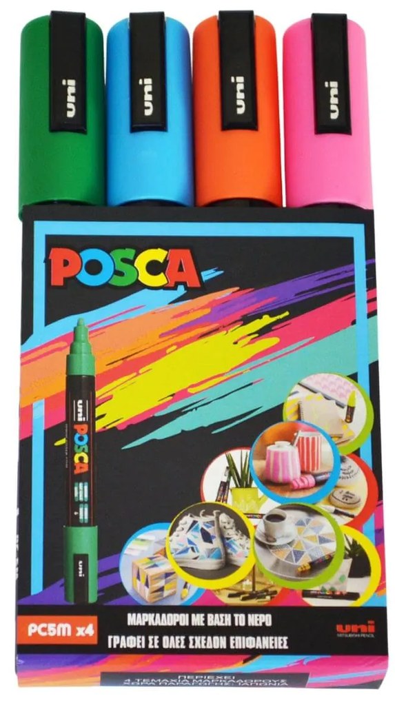 Μαρκαδόροι Σχεδίου Uni Posca PC-5M Medium με πάχος μύτης 1.8-2.5mm - 4 τεμάχια