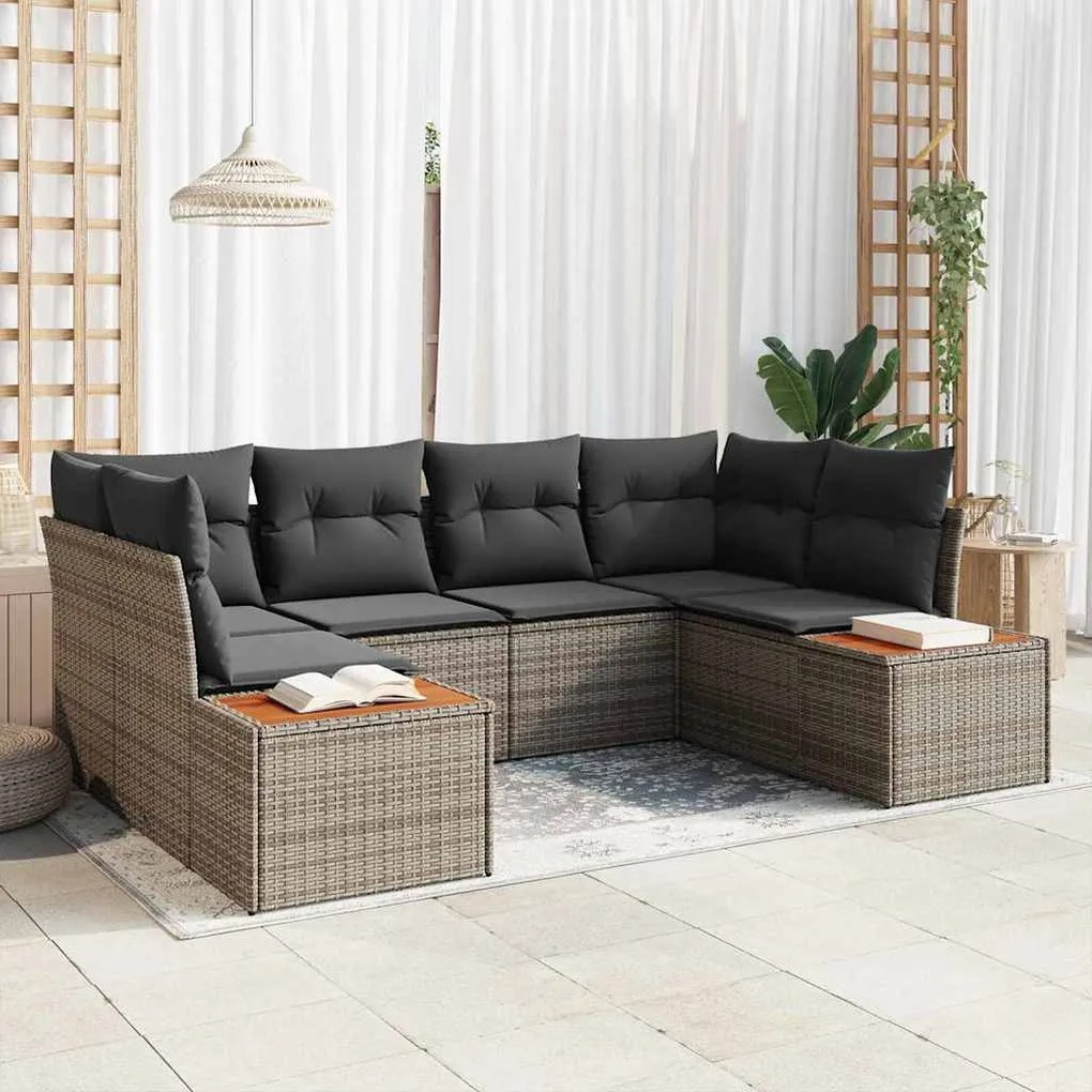 vidaXL Σετ Καναπέ Κήπου με μαξιλάρι 6 pcs Γκρι Πολυ ράταν