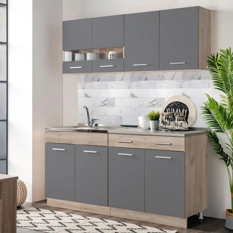 Σύνθεση Κουζίνα Dalila 80 Γκρί Δρύς - Γκρί 80x51,5x206,5 εκ. 80x51.5x206.5 εκ.