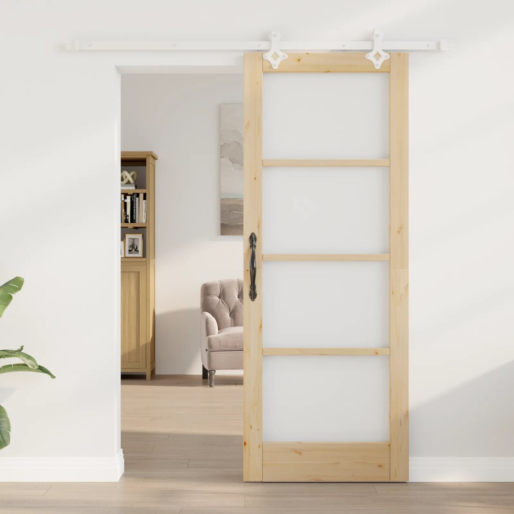 vidaXL Σετ Συρόμενης Πόρτας με Εξαρτήματα 78x202 εκ. Μασίφ Ξύλο Πεύκου
