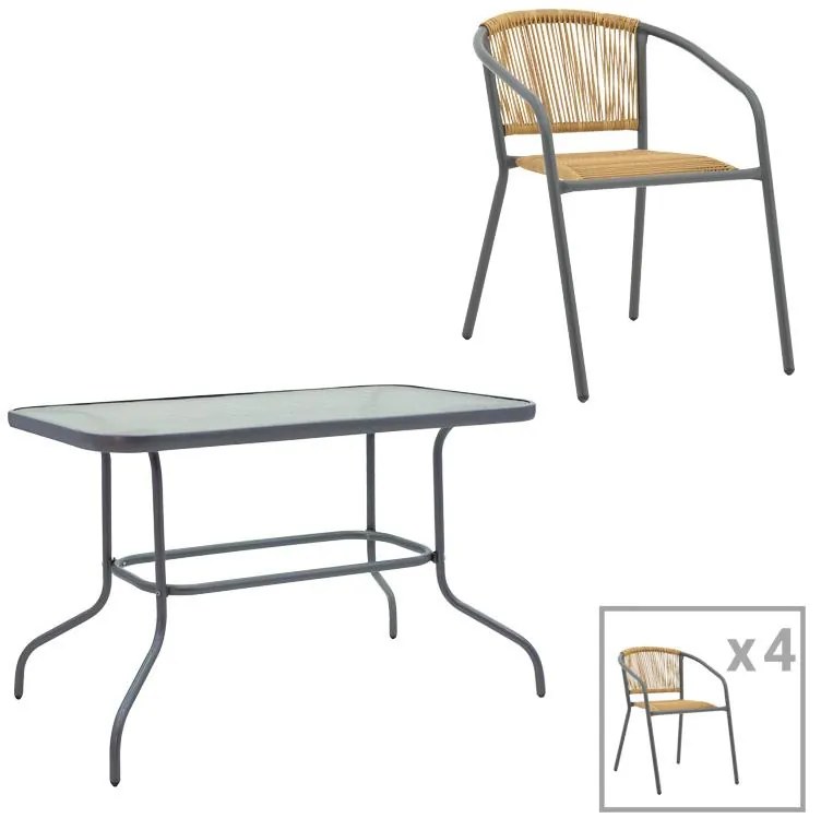 Σετ κήπου - Τραπεζαρία Valor - Lindaria σετ 5 τεμ. μέταλλο ανθρακί - γυαλί - pe rattan φυσικό 110x60x70 εκ. 110x60x70 εκ.