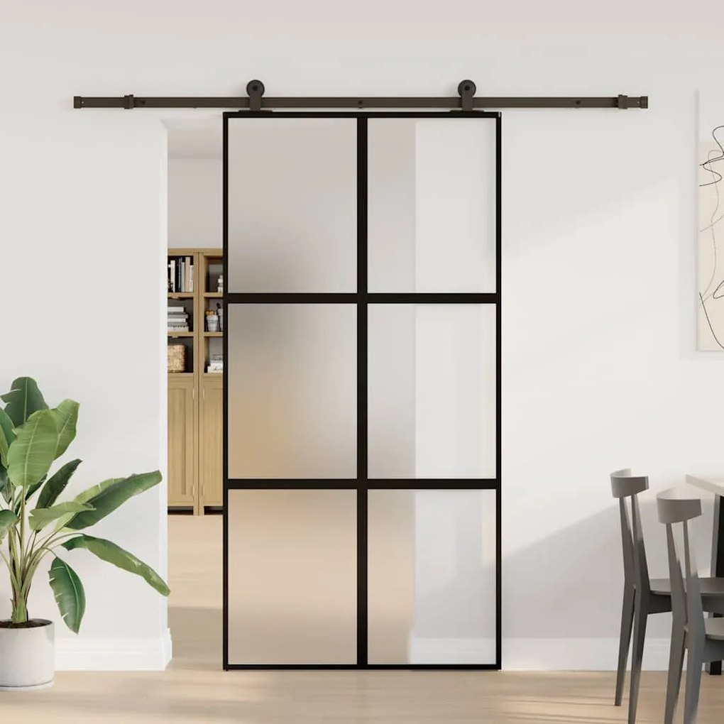 vidaXL Συρόμενη πόρτα με σετ υλικού 102,5x205 cm από γυαλί&amp;Αλουμίνιο