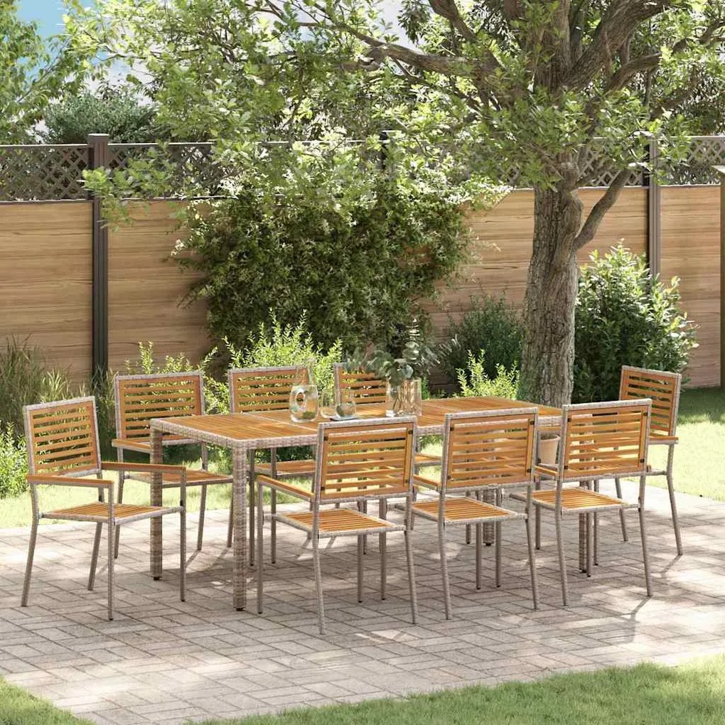 vidaXL Σέτ φαγητού για κήπο 9 pcs Γκρι, Καφέ 190 x 90 x 75 cm