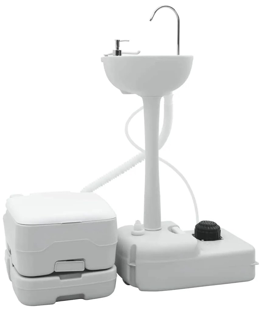vidaXL Portable Σετ Χημικής Τουαλέτας και Σταθμός Πλυσίματος Χεριών Γκρι &amp; Άσπρο