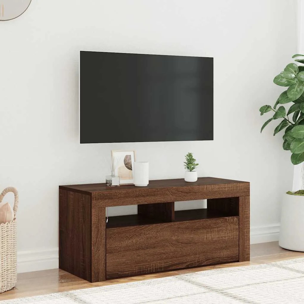 vidaXL Έπιπλο Τηλεόρασης με LED Καφέ Δρυς 90 x 35 x 40 εκ.
