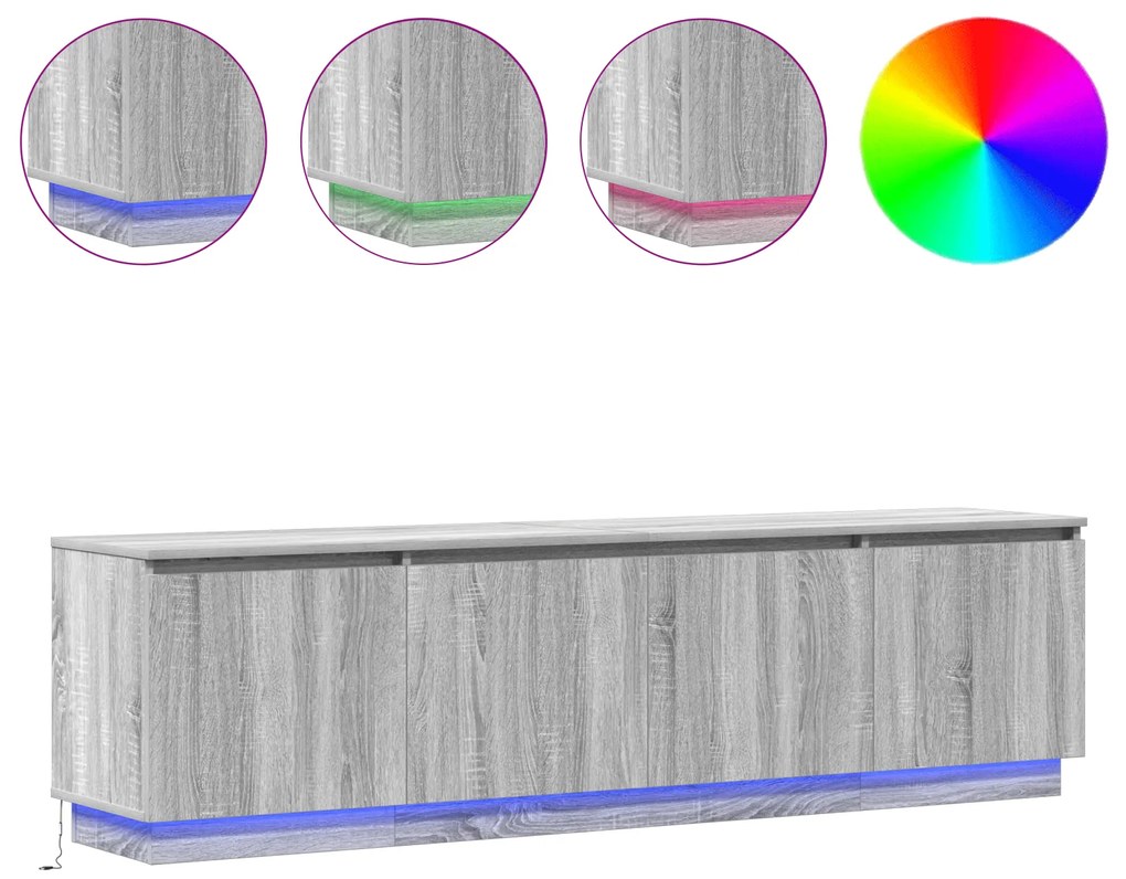 vidaXL Ντουλάπι ΤV με LED Γκρι Σονόμα 180x38x49 cm Επεξεργασμένο Ξύλο