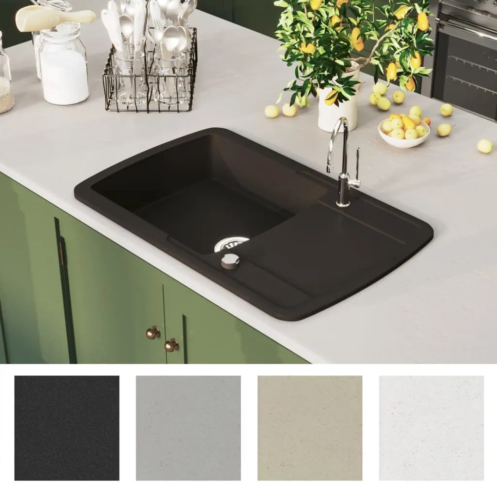 vidaXL Νεροχύτης με Μονή Γούρνα Μαύρος Γρανιτένιος