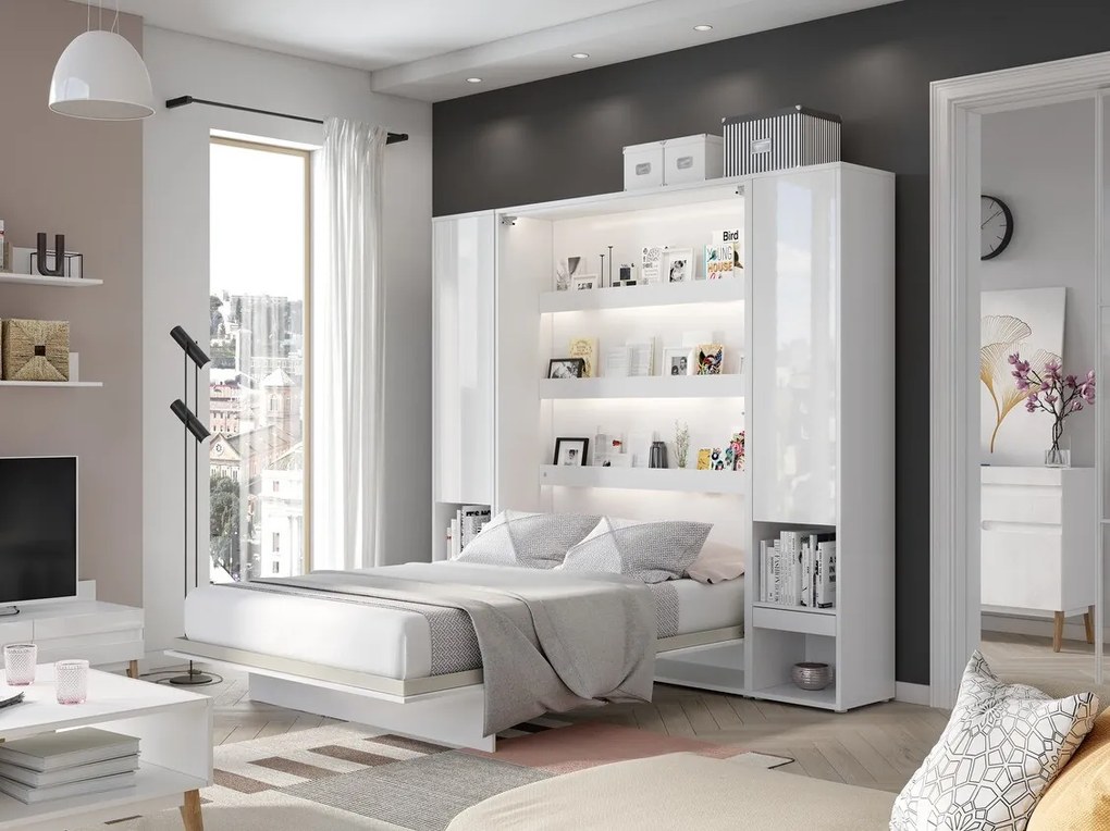 Κρεβάτι - ντουλάπα Concept Pro Lenart AH103, Διπλό, Άσπρο, 180x200, Πλαστικοποιημένη μοριοσανίδα, Τάβλες για Κρεβάτι, 191x228x217cm | Epipla1.gr