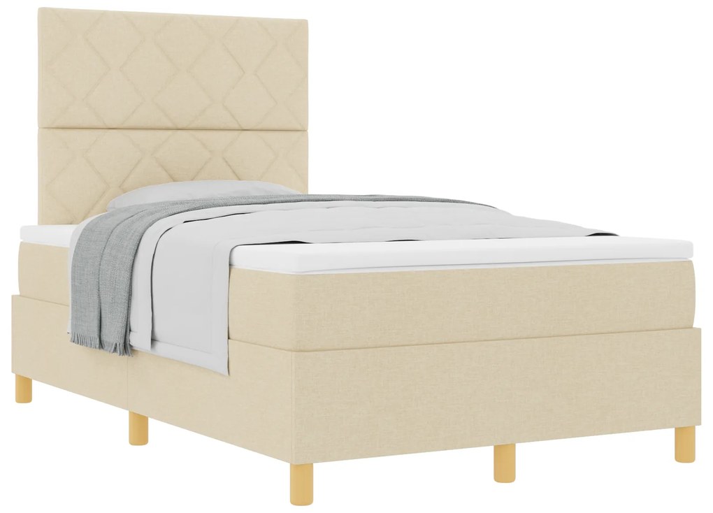 vidaXL Κρεβάτι Κουτιού με Στρώμα Κρεμ 120x200 cm Υφασμα