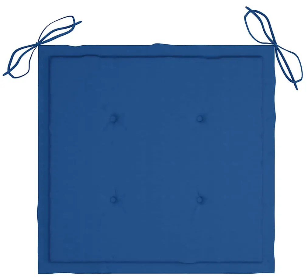 vidaXL Καρέκλες Κήπου 6 τεμ. Μασίφ Ξύλο Teak με Μπλε Ρουά Μαξιλάρια