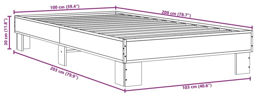 Πλαίσιο Κρεβατιού Καπνιστή Δρυς 100x200εκ. Επεξ. Ξύλο &amp; Μέταλλο - Καφέ