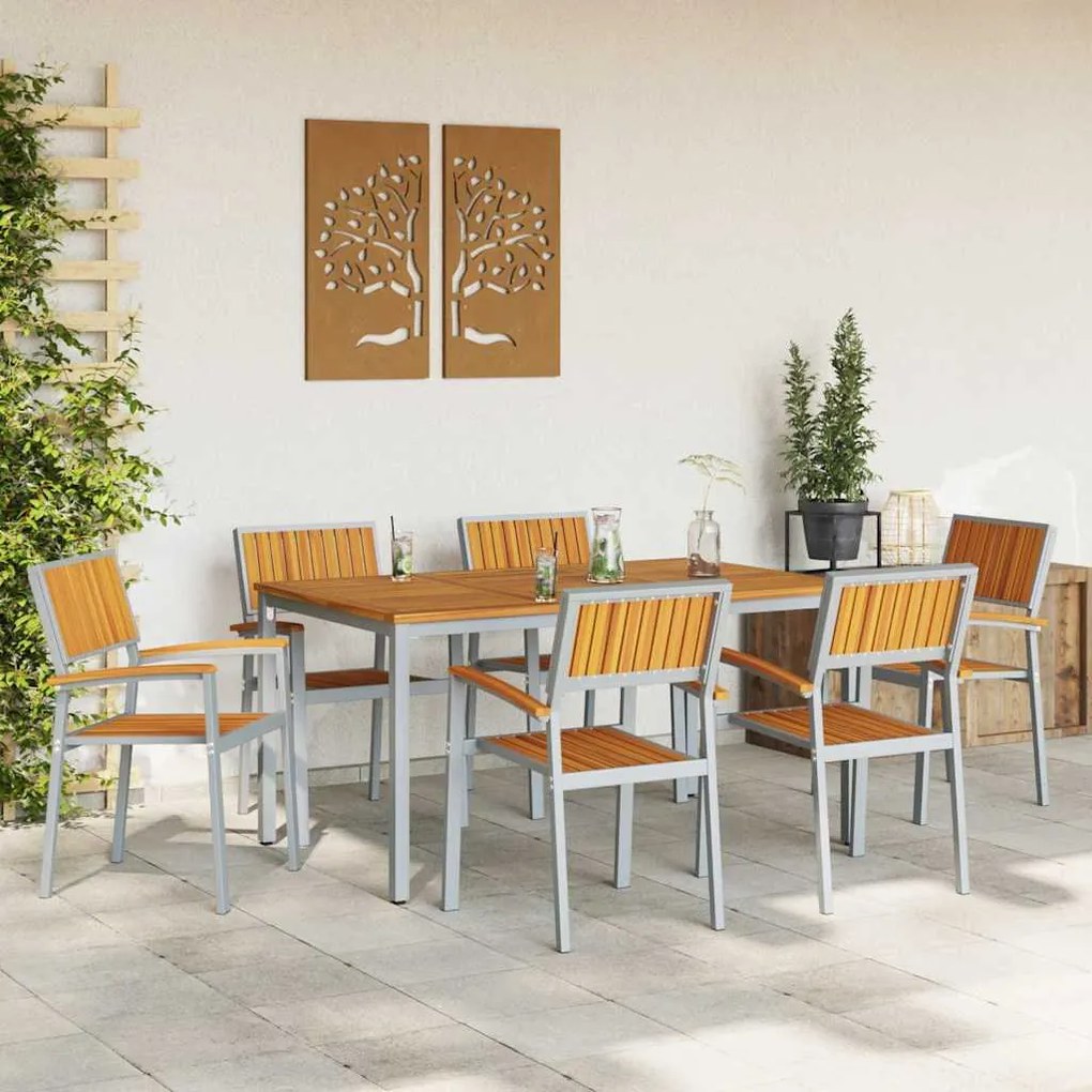vidaXL Σέτ φαγητού για κήπο 7 pcs Γκρι και καφέ 150 x 90 x 75 cm