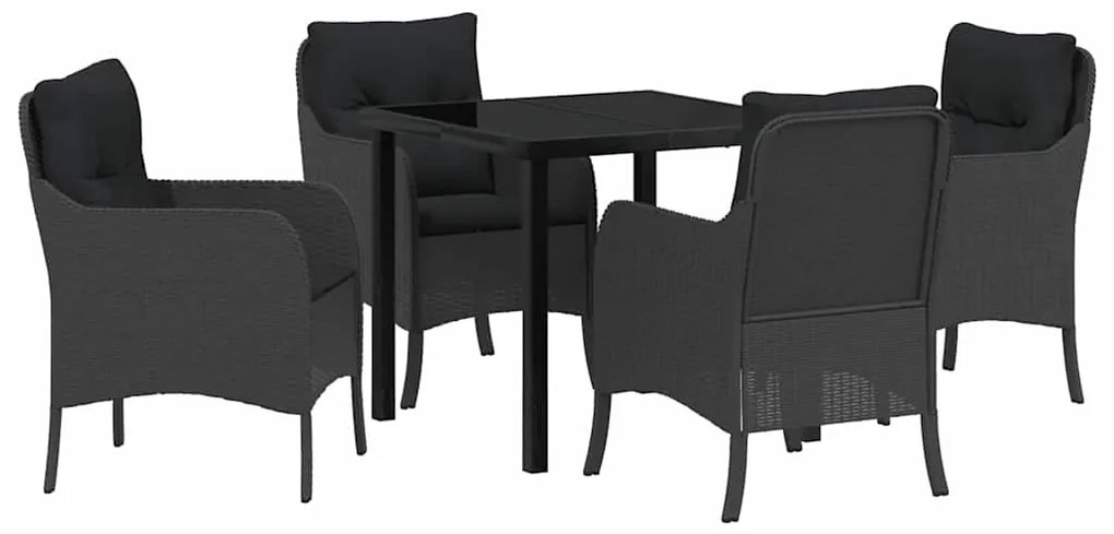 vidaXL Σέτ φαγητού για κήπο με μαξιλάρι 5 pcs Μαύρο Πολυ ράταν