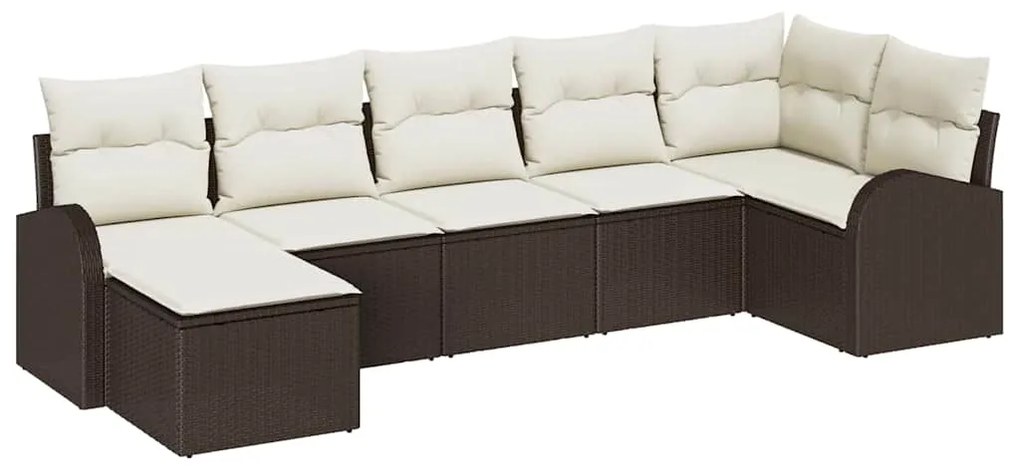 vidaXL Σετ Καναπέ Κήπου με μαξιλάρι 7 pcs Καφέ Πολυ ράταν