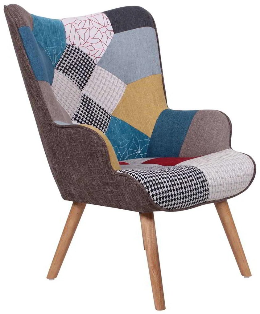 Πολυθρόνα MARON Ξύλο/Ύφασμα Patchwork 69x76x97cm