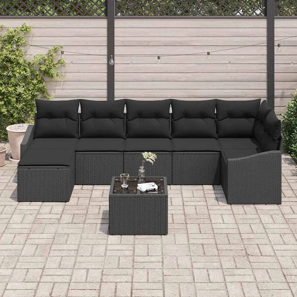 vidaXL Σετ Καναπέ Κήπου 8 pcs Μαύρο Πολυ ράταν