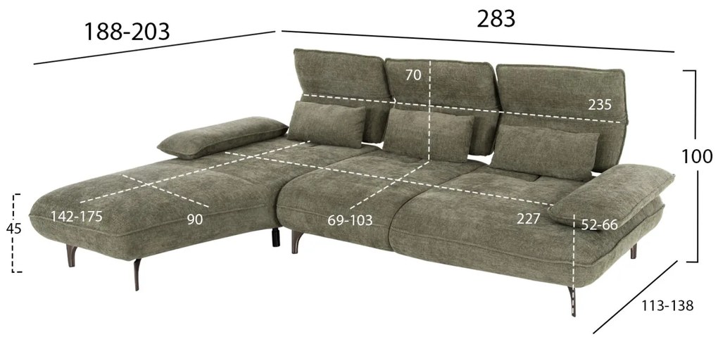 Γωνιακός Καναπές CONVERT C3268.04L Αριστερή Γωνία Ύφασμα Κυπαρισσί 283x188x100Υεκ. 283x188x100 εκ.
