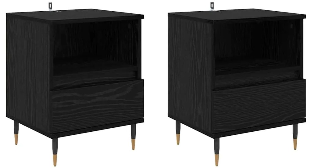 vidaXL Κομοδίνο 2 pcs Μαύρη Οξυά 40 x 35 x 50 εκ. Επεξεργασμένο ξύλο