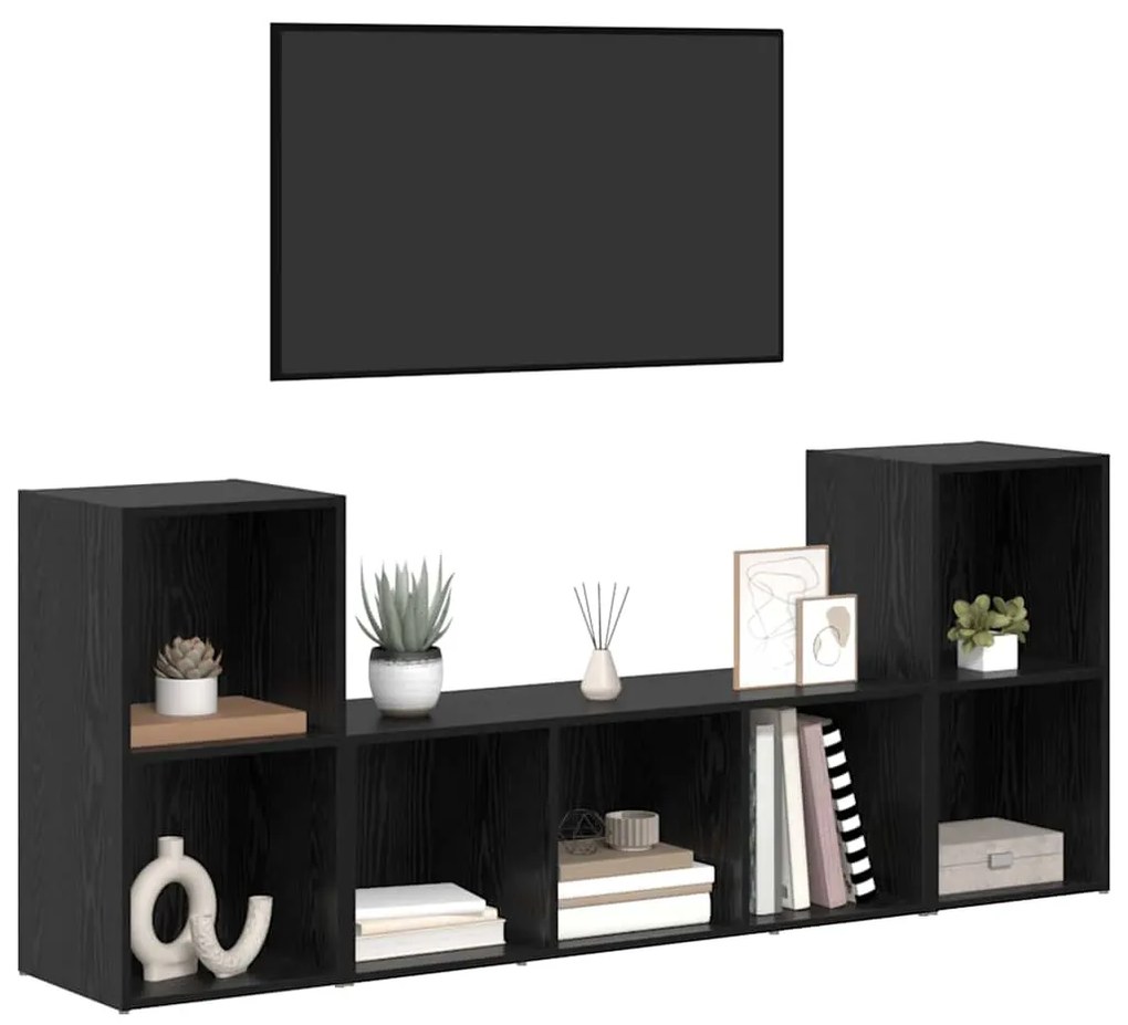 vidaXL Ντουλάπι TV 3 pcs Μαύρο 107 x 35 x 37 cm Επεξεργασμένο ξύλο