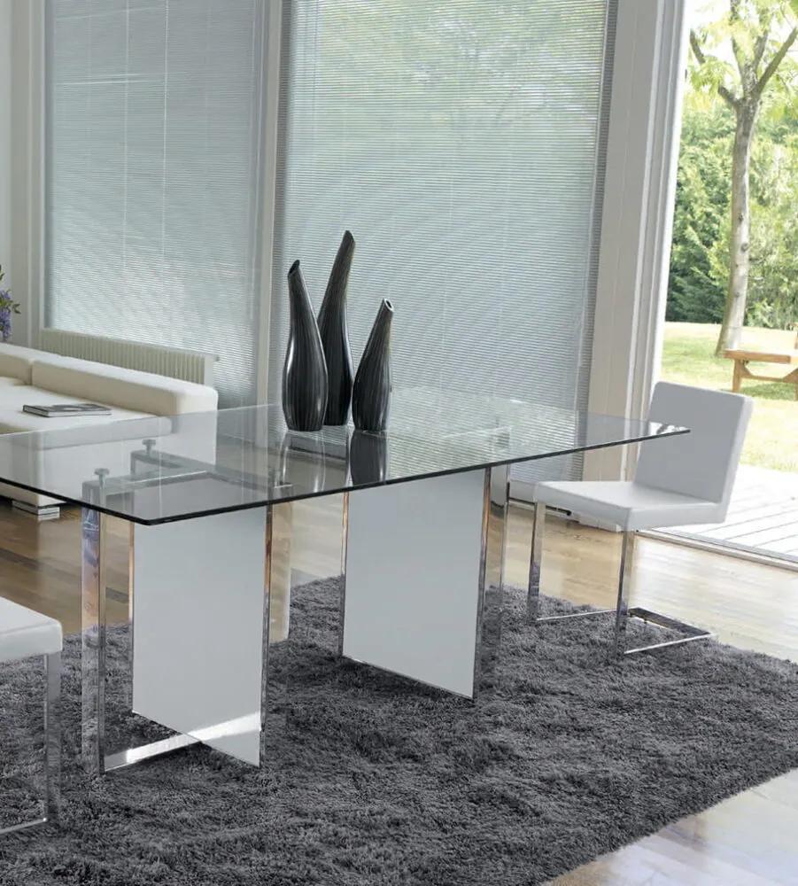 Τραπέζι varnished Free Shining painted extralight glass 200x100x76  - Grey finishing oak