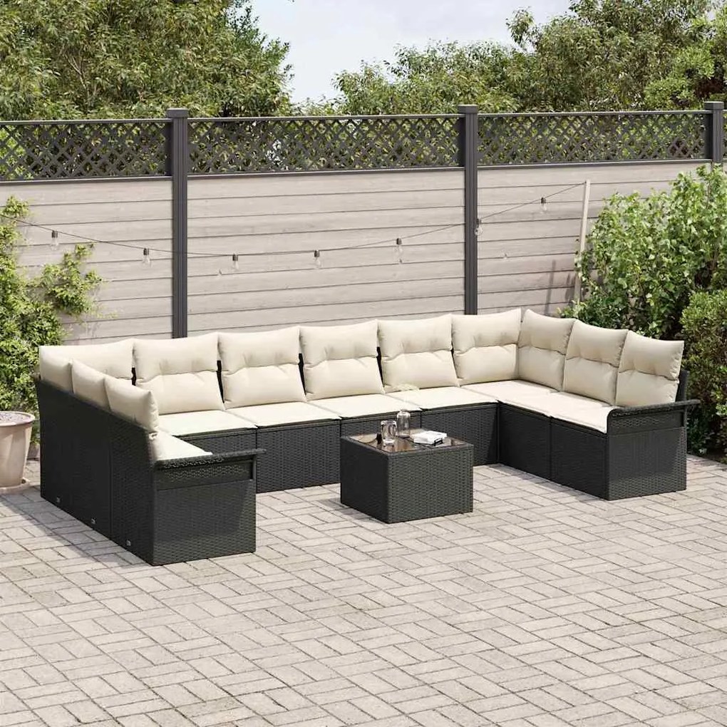 vidaXL Σετ Καναπέ Κήπου με μαξιλάρι 11 pcs Μαύρο Πολυ ράταν