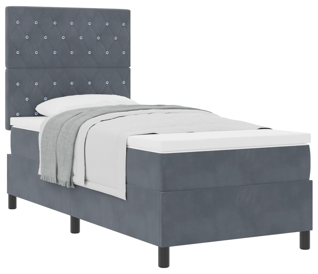 vidaXL Κρεβάτι Box Spring με Στρώμα Σκούρο Γκρι 90x200 εκ. Βελούδο