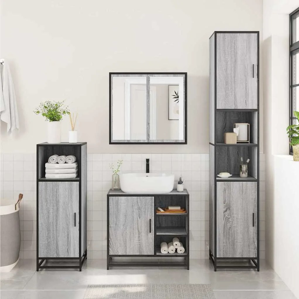 vidaXL Σετ Επίπλων Μπάνιου 3 Τεμαχίων Γκρι Sonoma Επεξεργασμένο Ξύλο