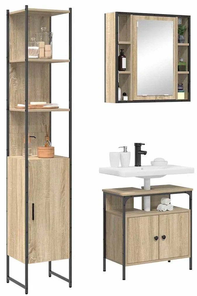 vidaXL Σετ Επίπλων Μπάνιου 3 pcs Sonoma Δρυς 33 x 33 x 185.5 εκ