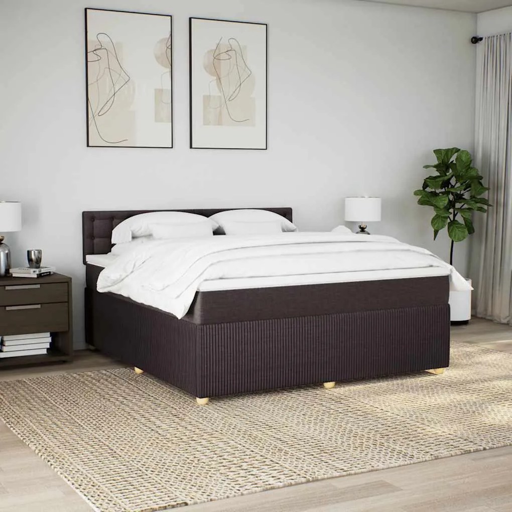 vidaXL Κρεβάτι Boxspring με Στρώμα Σκούρο Καφέ 180x200 εκ Υφασμάτινο