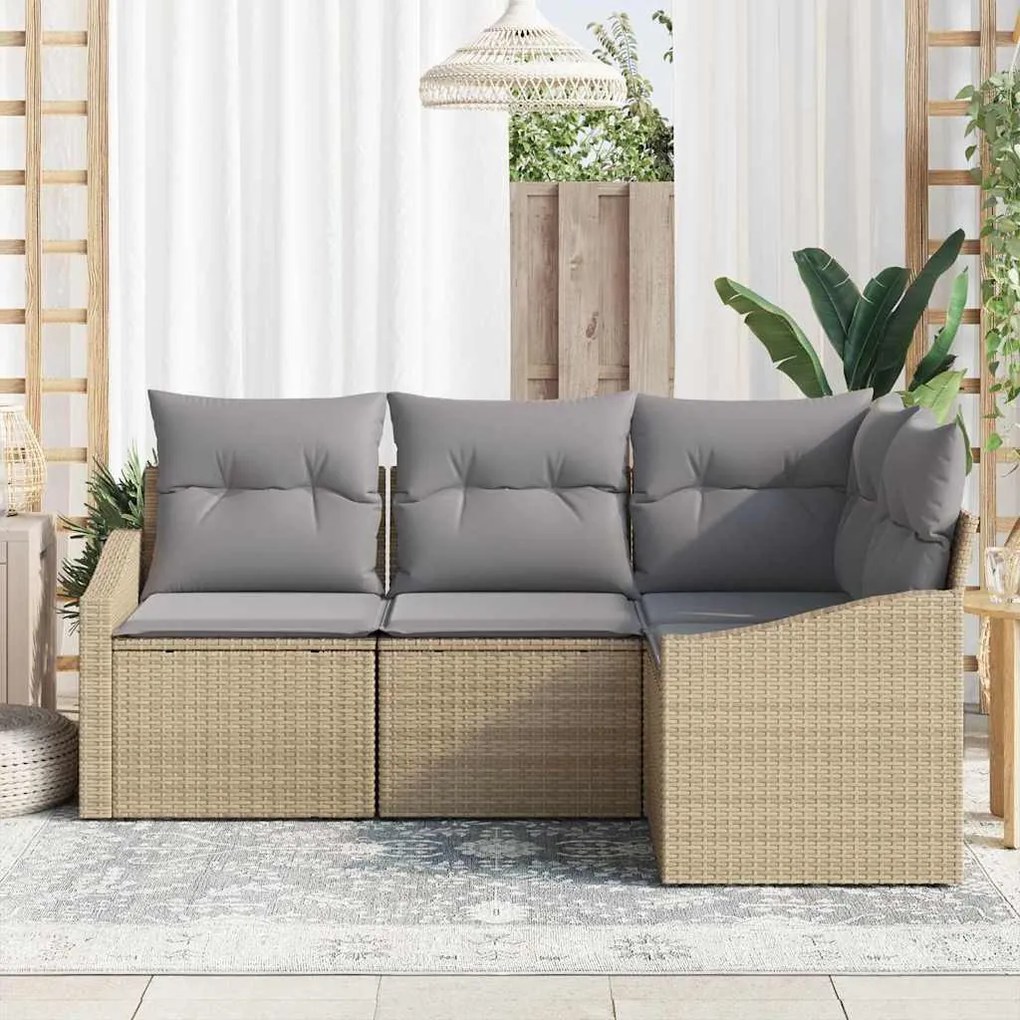 vidaXL Σετ Καναπέ Κήπου 4 pcs Μπεζ Πολυ ράταν