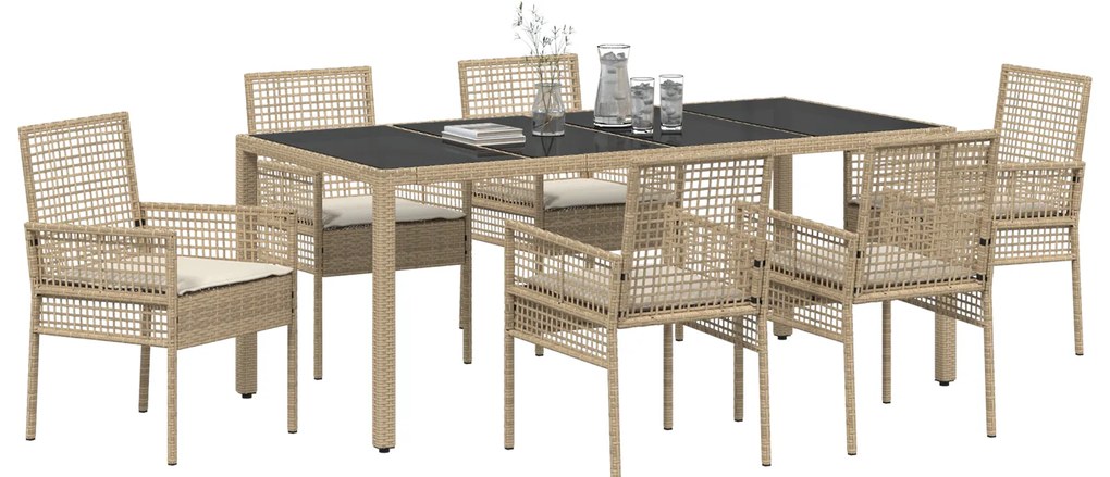 vidaXL Σέτ φαγητού για κήπο 7 pcs Μπεζ 190 x 90 x 75 cm