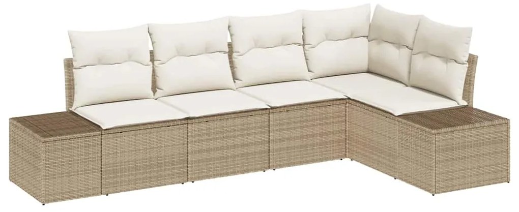 vidaXL Σετ Καναπέ Κήπου 5 pcs Μπεζ, Κρέμα Πολυ rattan, βαμμένο ατσάλι