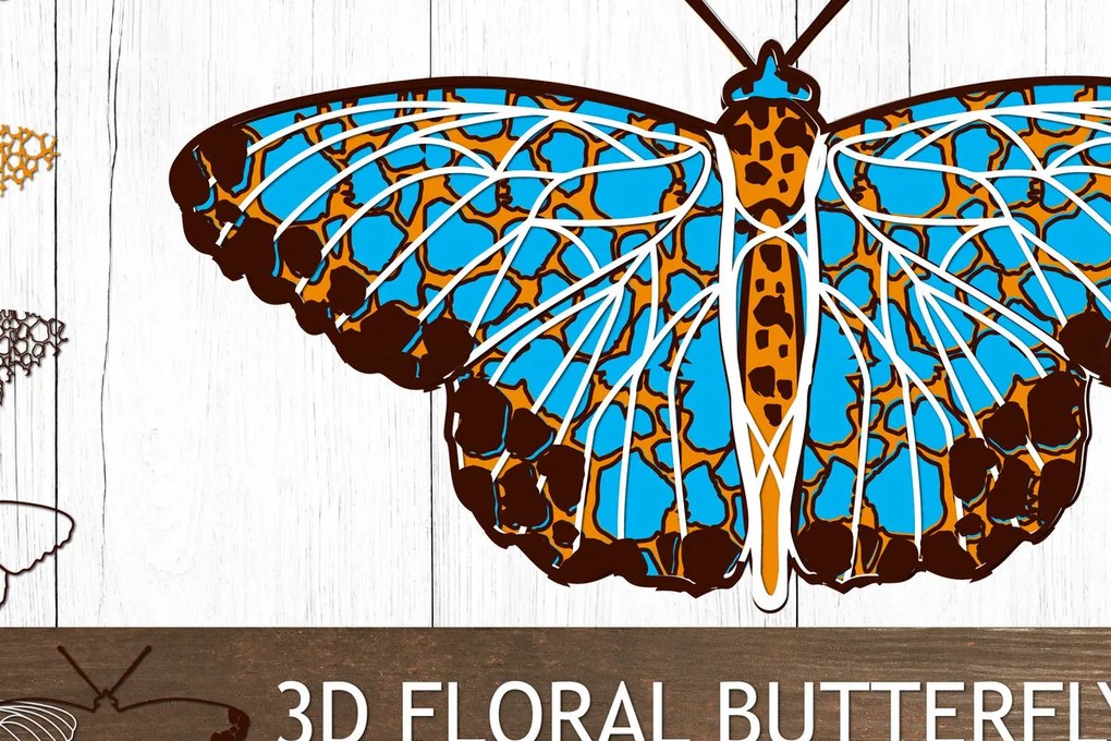 Σετ των 3 Intra απο ξύλο plywood 3mm-4mm πάχος 3D Layered Butterfly. 3D Mandala Δίασταση 10x10 cm INTRAFABR-25084247