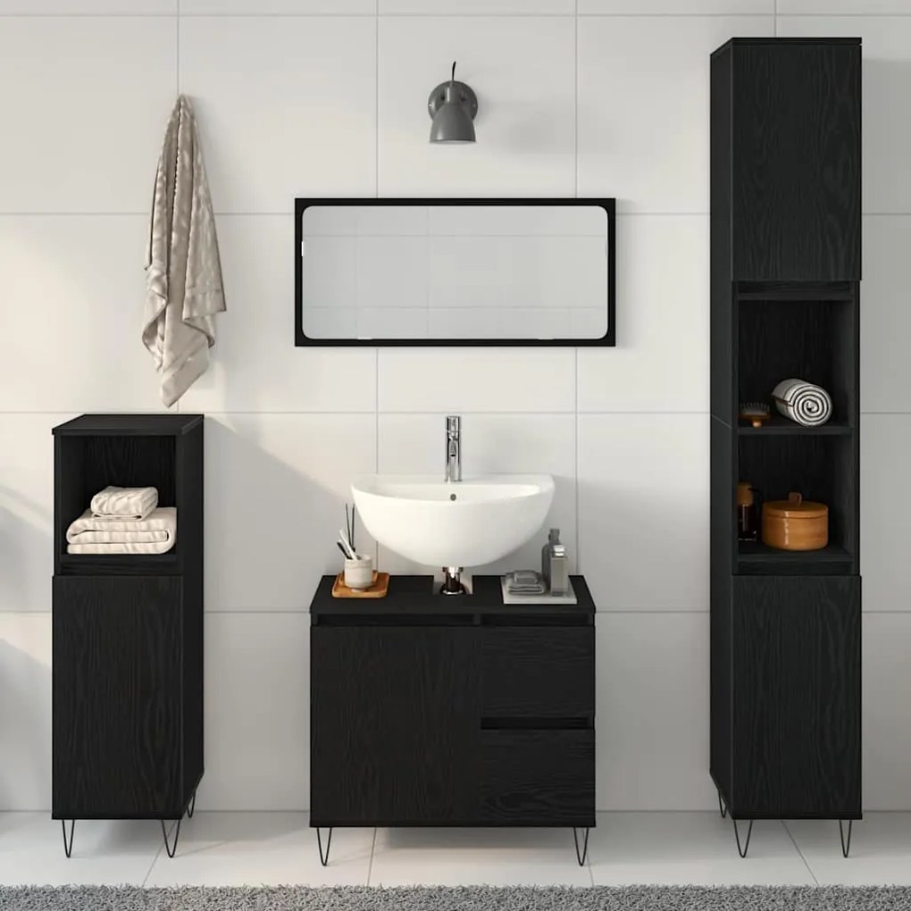 vidaXL Σετ Επίπλων Μπάνιου με πόρτα 3 pcs Μαύρη Οξυά 30 x 30 x 190 εκ