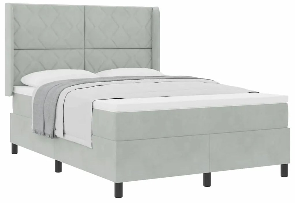 vidaXL Κρεβάτι με ελατήρια Ανοιχτό γκρι 140 x 190 cm Βελούδο