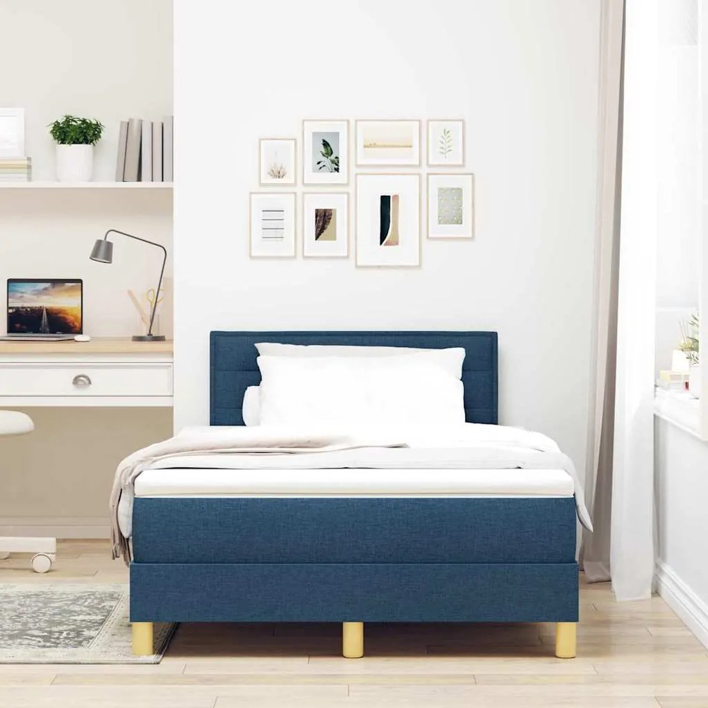 vidaXL Κρεβάτι με ελατήρια με στρώμα Μπλε 120 x 200 cm ύφασμα