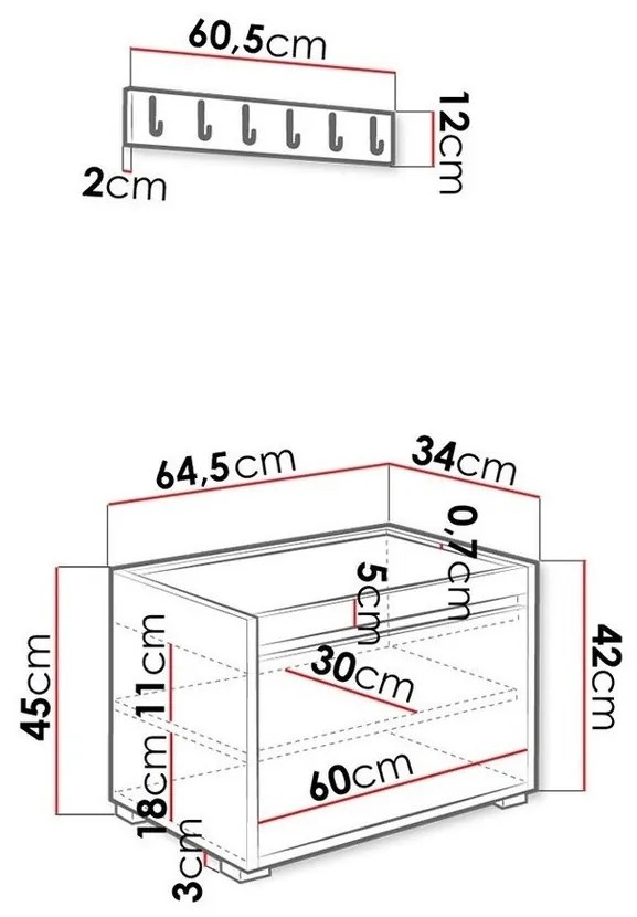 Σετ διαδρόμου Trenton 129, 207x65x34cm, 22 kg, Ταπισερί, Πλαστικοποιημένη μοριοσανίδα, Τοίχου, Εντοιχισμένη | Epipla1.gr